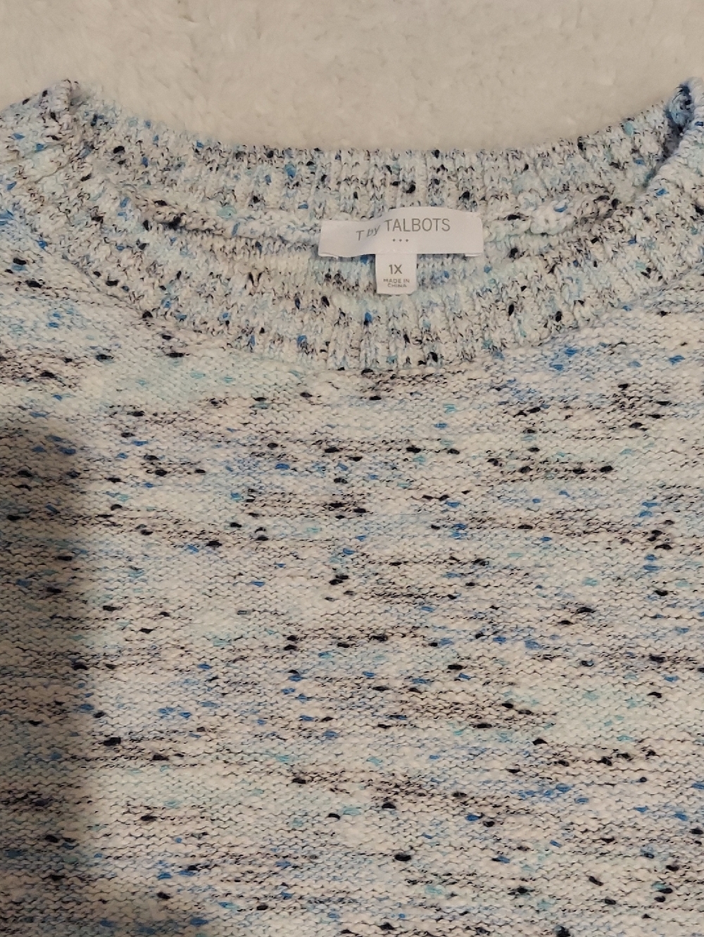 Talbots Cream Speckled Crewneck Sweater with Blue and Black Flecks